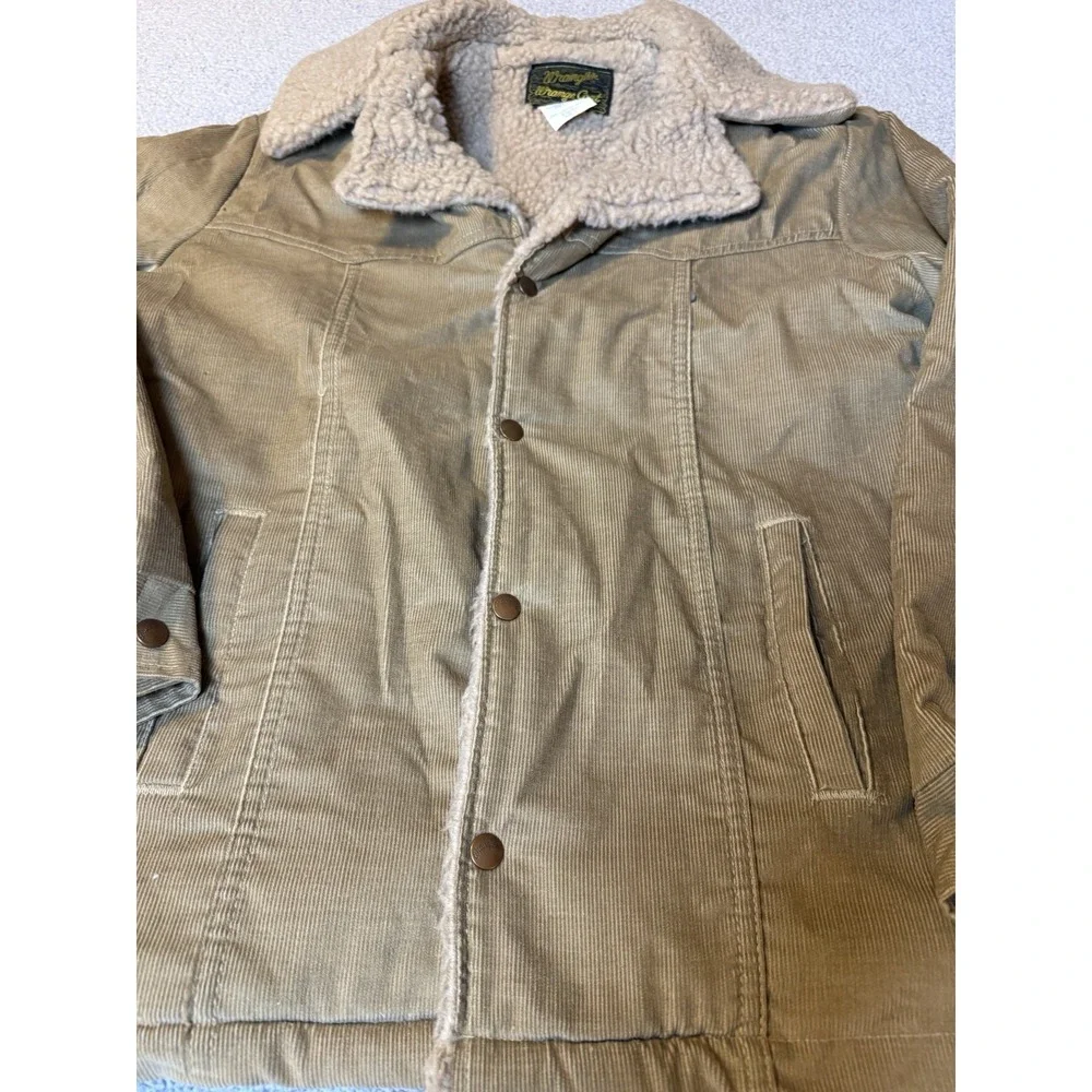 Vintage 80s Wrangler Wrange Coat Corduroy Sherpa Lined Men Large Tan Western USA